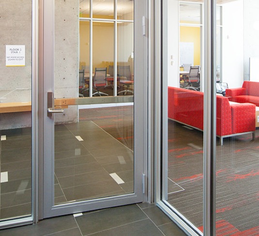 Residential fire rated doors with glass